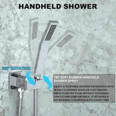 10 Inch Rainfall Shower System With Square Fixed Shower Head And High Pressure Handheld Shower, Wall Mounted Shower Fixtures, Polished Chrome - Cupc Certified