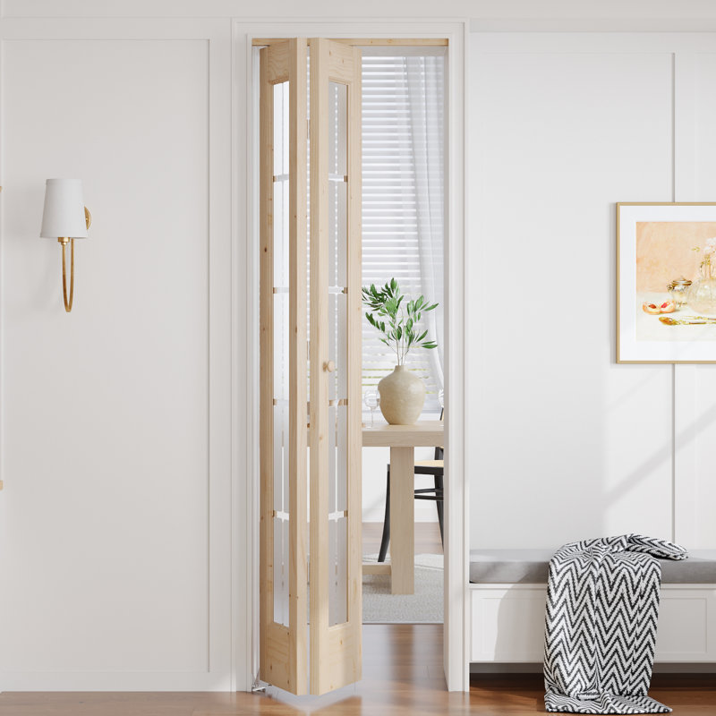 Porte pliante en bois massif non fini avec trousse de quincaillerie d'installation, 30 po x 80 po