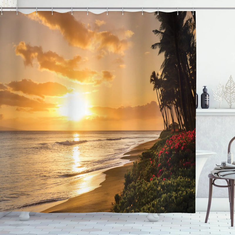 Ensemble de rideau de douche et crochets hawaii, H 70 po x l 69 po