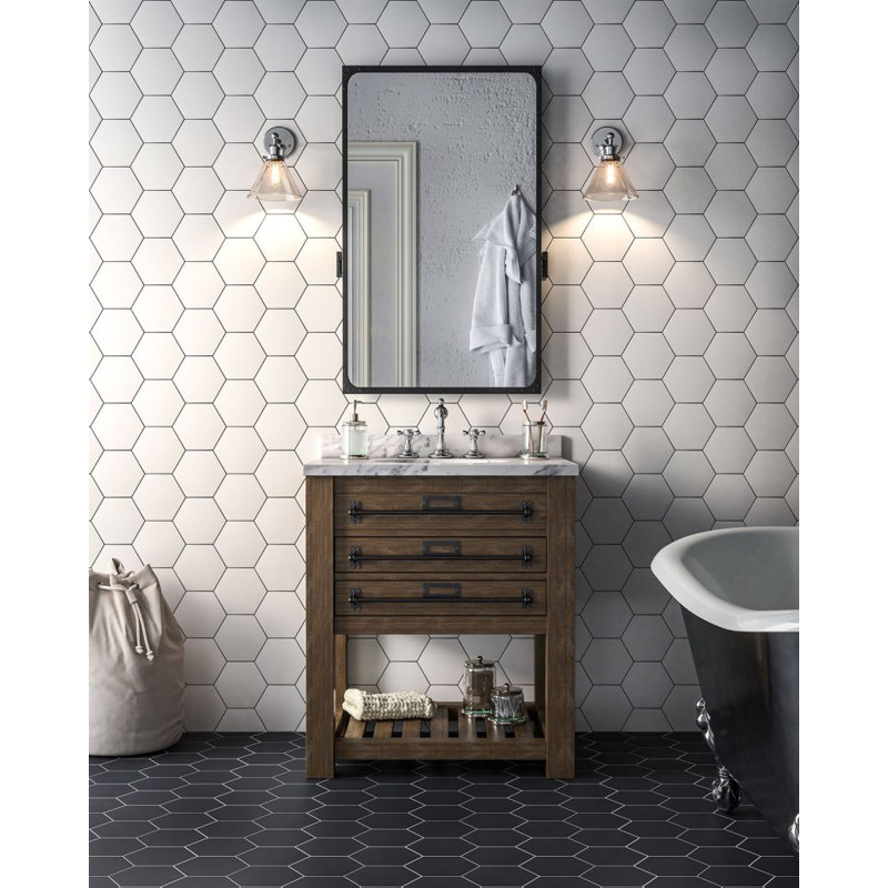 Carreau de porcelaine plat 6 "x 6,8" Mirage Hex, Blanc