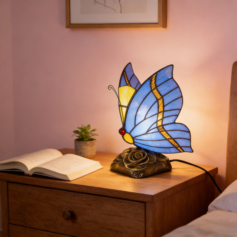 Tiffany Blue Fairy Butterfly Nightstand Table Lamps