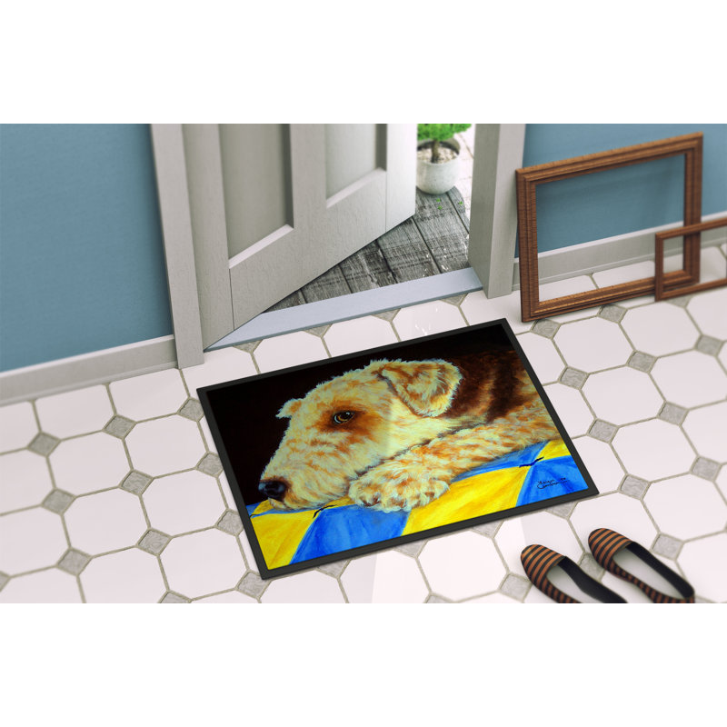 Tapis de porte d’extérieur anti-dérapant à surface alairedale terrier momma, Rectangle 1 pi 6 po x 2 pi 3 po