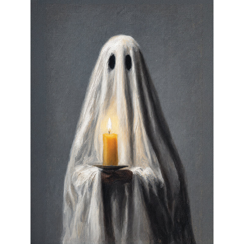 Fantôme tenant une bougie, art mural d'Halloween, H 40 po x l 30 po