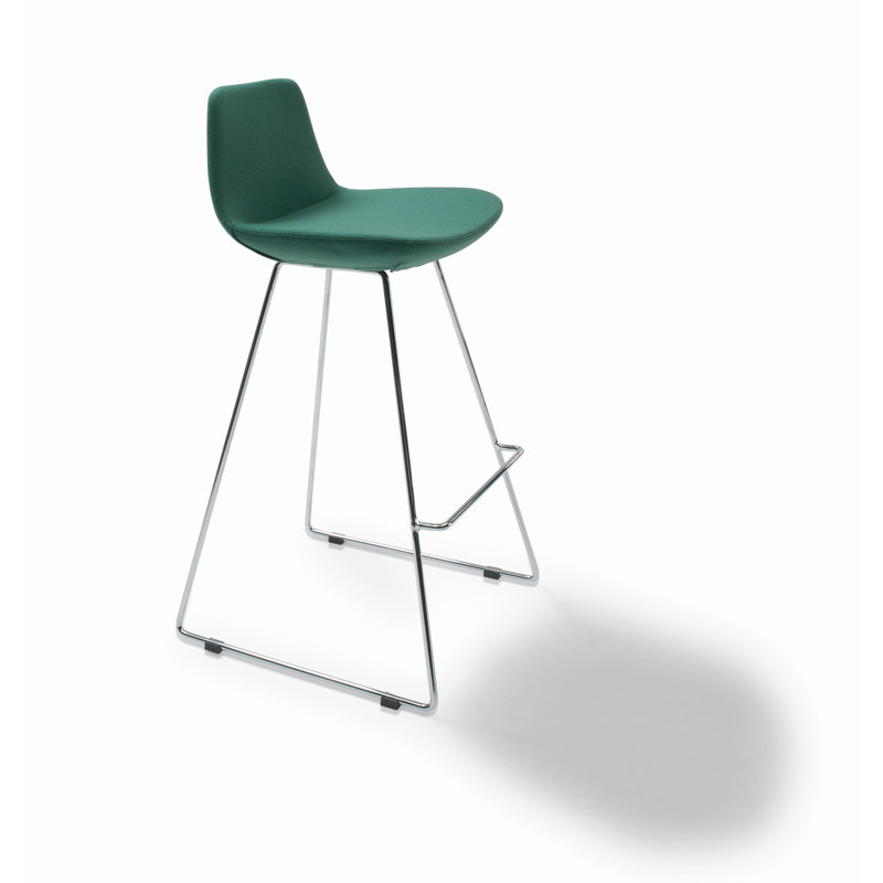 Upholstered Counter Stool with Metal Frame, Chrome, Green Wool, Bar Stool (29" Seat Height)