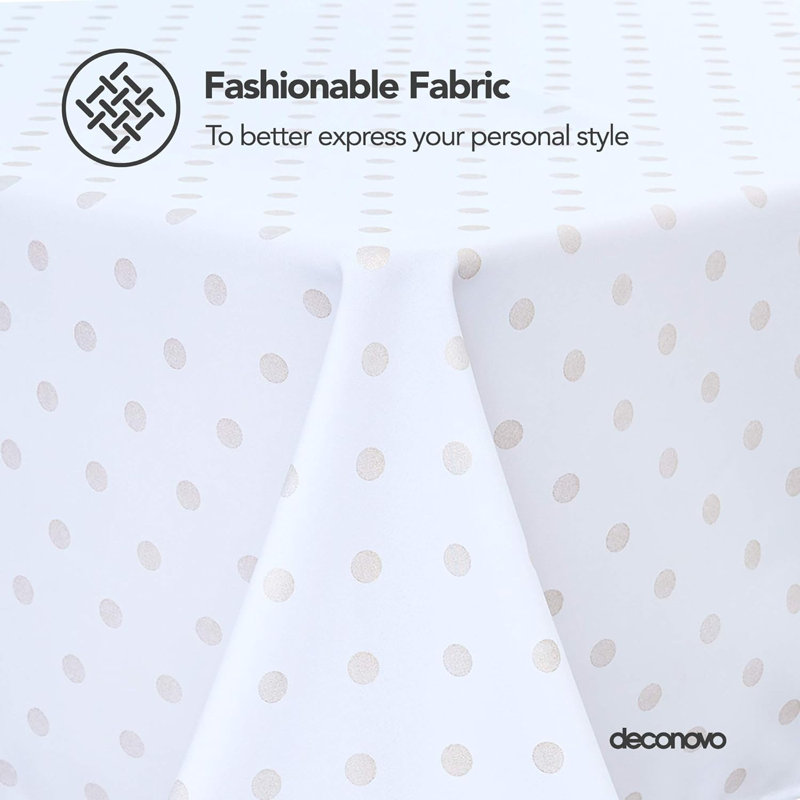 Rectangle Polka Dots Polyester Tablecloth, 130cm W x 280cm L, White