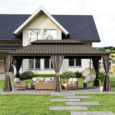 18 Ft. W x 12 Ft. D Galvanized Steel Patio Gazebo with Double Roof