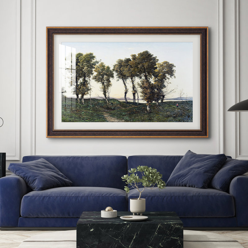 Soir d'automne, 1894 - Henri Harpignies - Estampe encadrée sur mesure, 28 po x 40 po, Framed Print with Mat, Venetian Gold