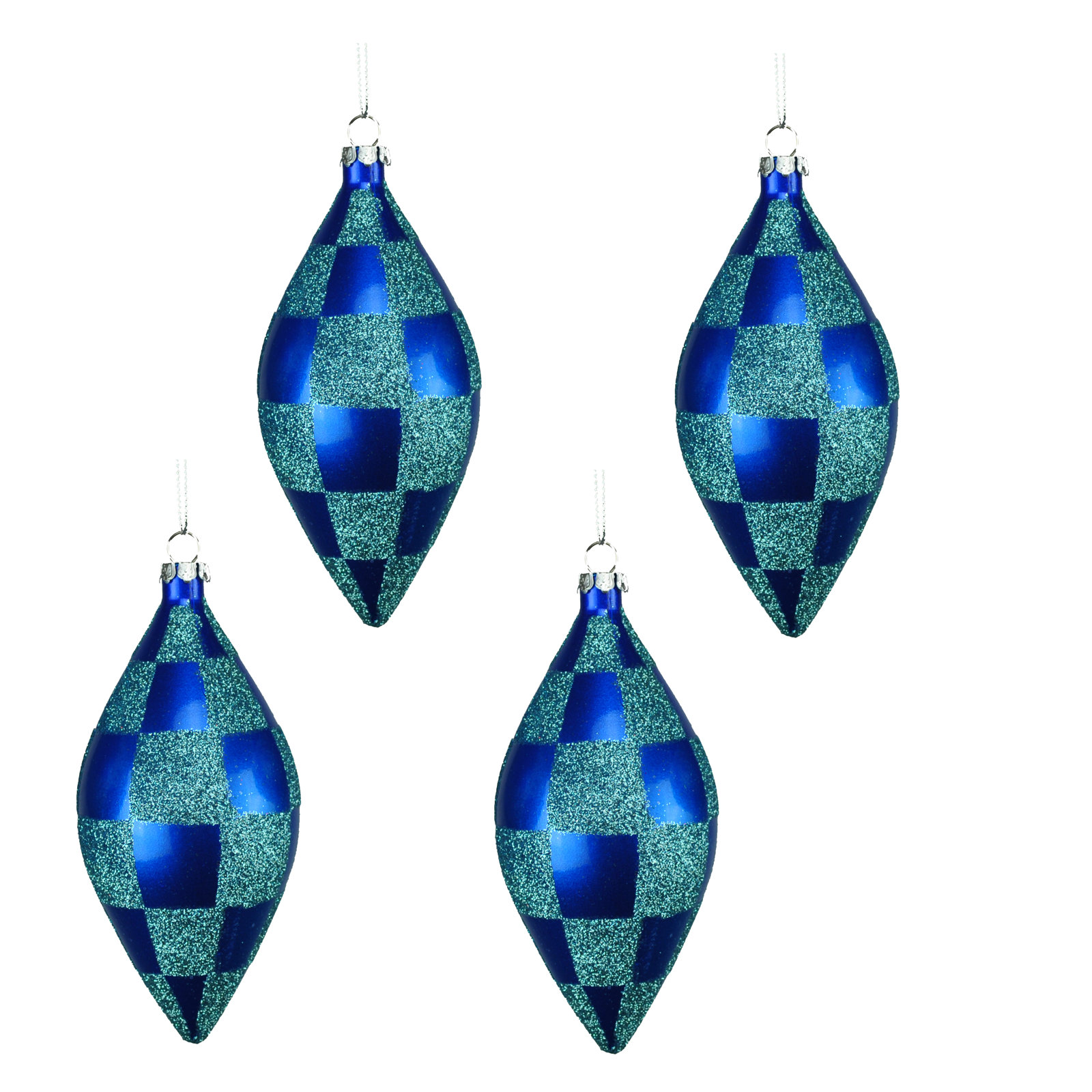 5'' Checkered Finial Ornament, Blue
