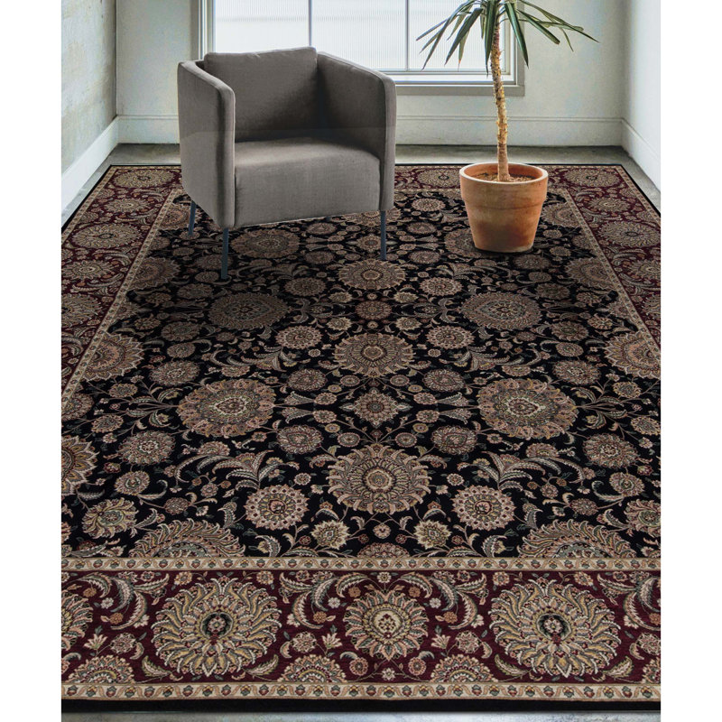 Manchuria Wool Oriental Area Rug in Black/Beige/Wine