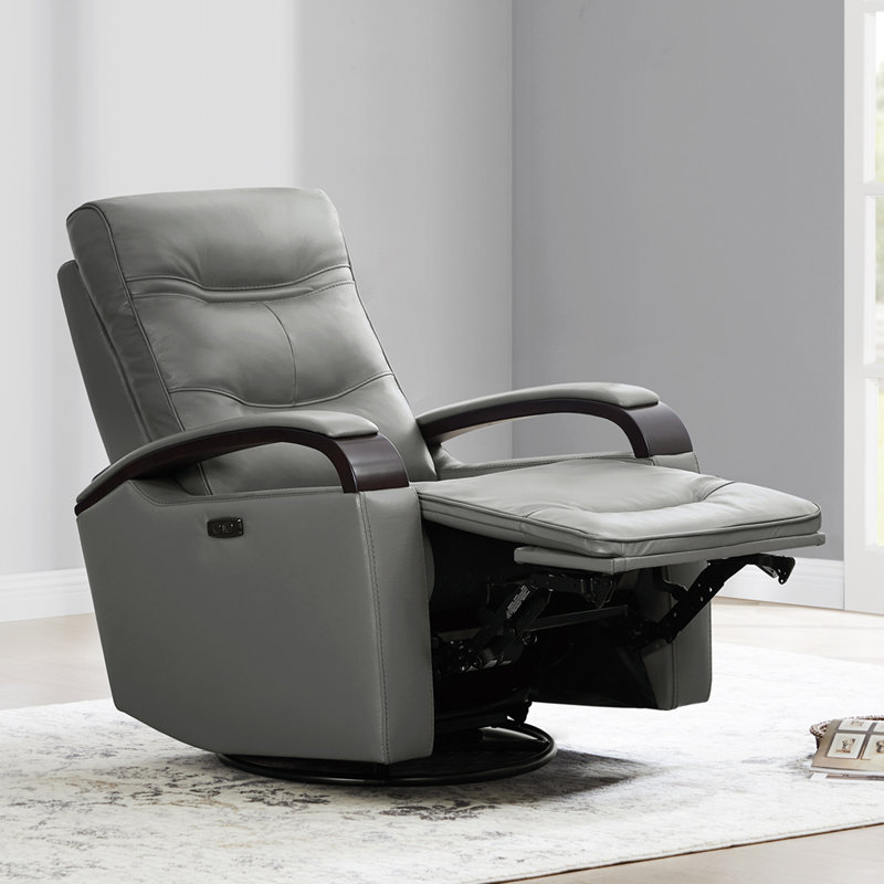 Fauteuil inclinable électrique pivotant en cuir véritable Elvina, Cuir brumeux brumeux assorti