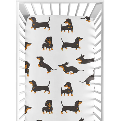 Cartoon Puppy Dachshund Dog Fitted Crib Sheet by Sweet Jojo Designs