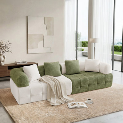 110" Sectional Boneless Sofa For Living Room Compression Sofa With Curved Armrests And Plush Cushions,Chenille Fabric