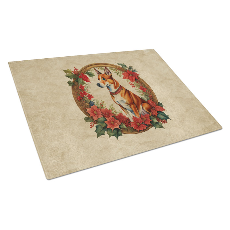 Christmas Flowers Frame Wood Glass Cutting Board