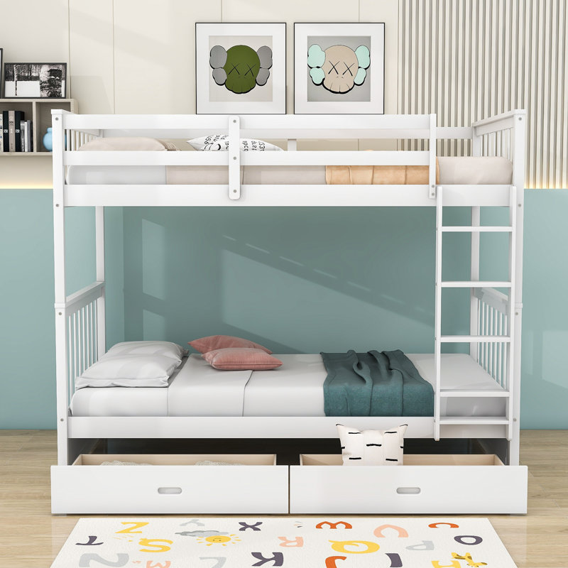 Elitza Kids Twin Over Twin Bunk Bed with Drawers, White