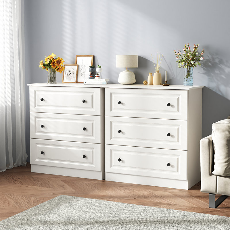Commode 3 tiroirs l 29,5 po, commode à tiroirs, commode en bois pour le placard et le salon, blanc, Blanc