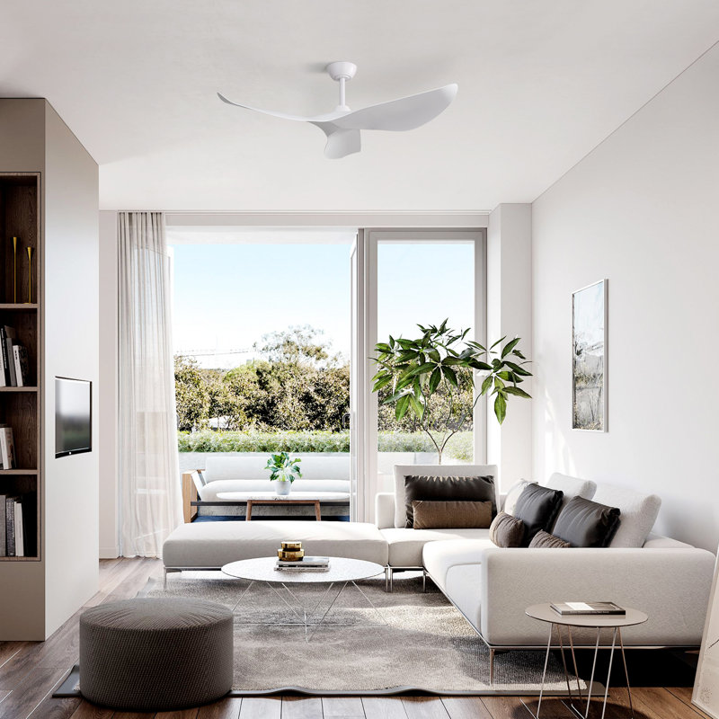 Kemp 52" 3 -ABS-Blade Propeller Modern Ceiling Fans no Light and with Remote Control, White