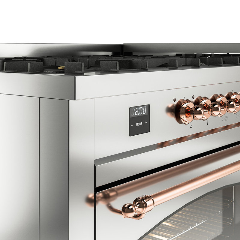 ILVE Nostalgie II 60 Dual Fuel Range, 9 Burners, Griddle, Stainless Steel/Copper, Liquid Propane