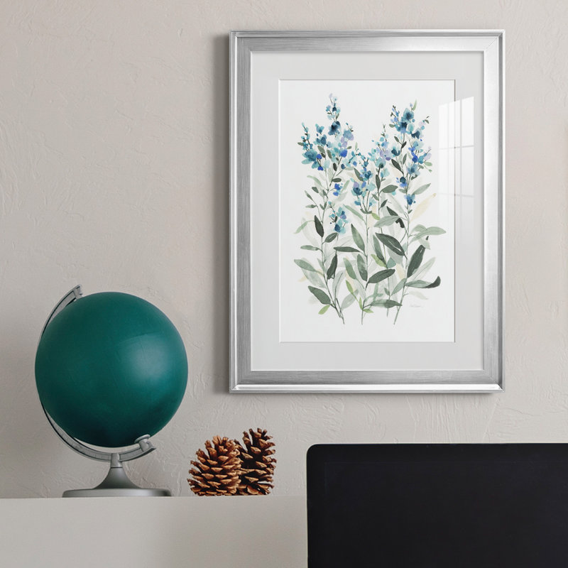 Delicate Blue Botanical II - peinture encadrée, H 18,5 po x l 24,5 po x P 1,5 po, Argent
