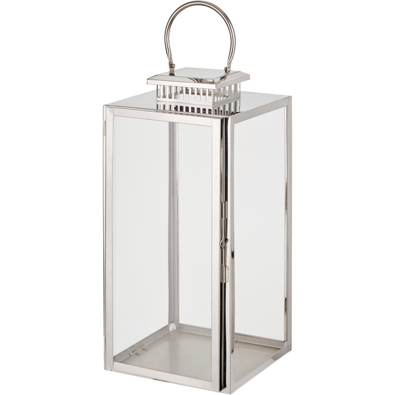 Metal Lantern, Silver, 48cm H x 22cm W x 48cm D