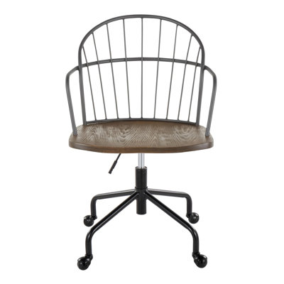 Riley Farmhouse Adjustable Office Chair In Black Metal And Dark Walnut Wood