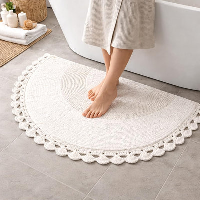 100% Cotton Half Moon Bath Mat with Crochet Border