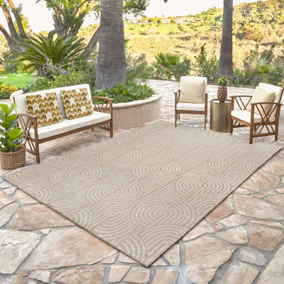 Tropea Chyana All-Weather Flatweave Indoor/Outdoor Area Rug, Beige Cream Modern Geometric – Patio, Deck, Porch & Poolside