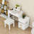 Makeup Vanity Desk with Flip-Top Mirror, Drawers, LED Lighting and Stool-1822542235