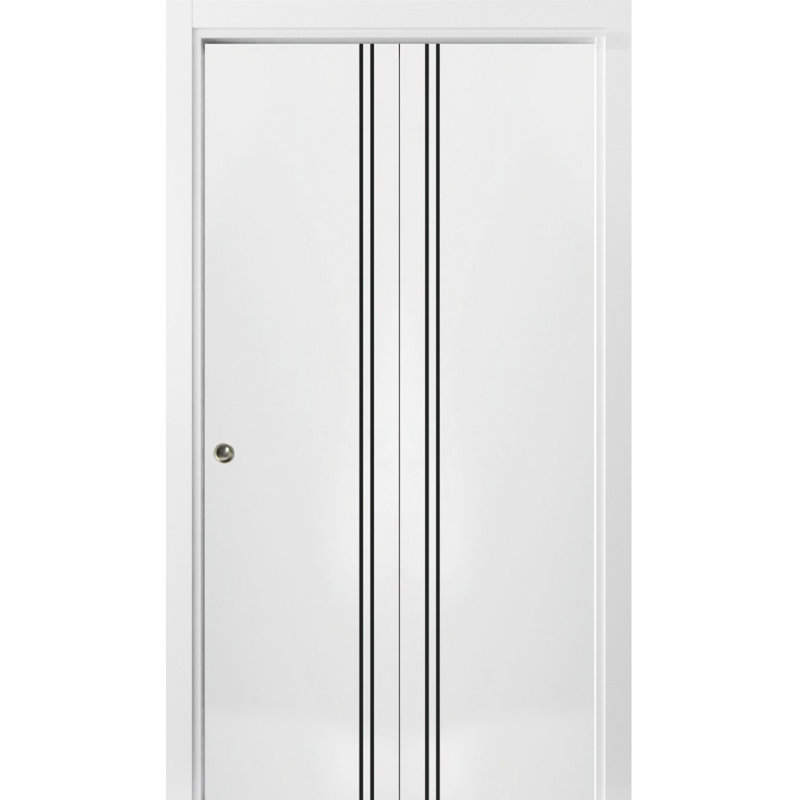 Porte pliante en bois massif massif, 64 po x 84 po, Satin blanc