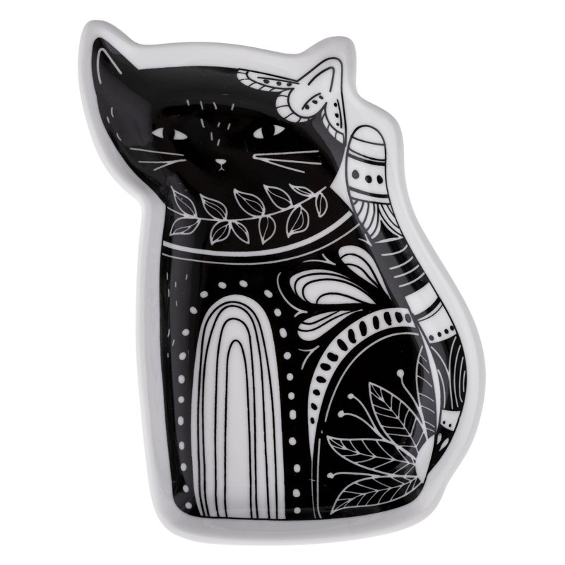 Plateau à bijoux bohème noir et blanc en forme de chat