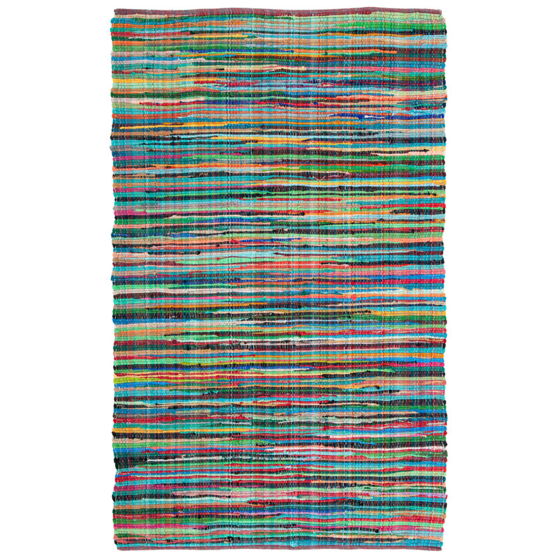 Tapis abstrait en coton tissé à la main Fales, Rectangle 5 pi x 8 pi