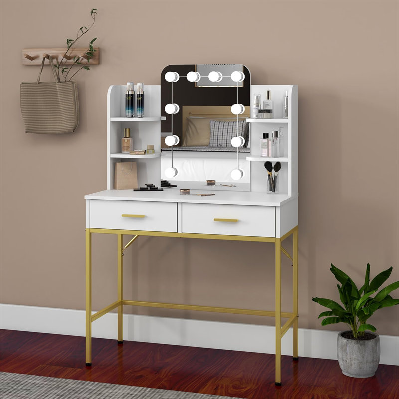 Adinah Dressing Table with Mirror, White