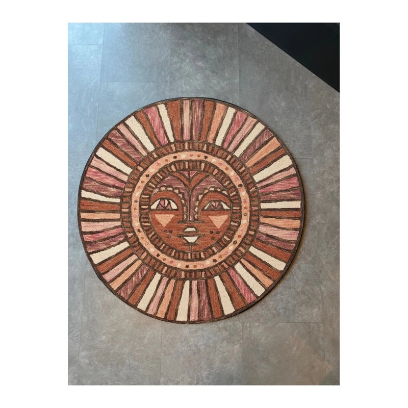 Round Face Theme Pastel Tone Floor Carpet, Round 5'