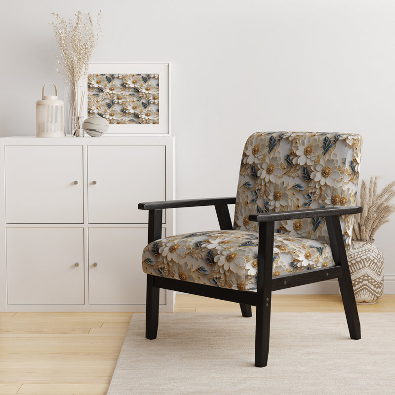 Chaise rembourrée avec accoudoirs modernes D, Or blanc, fleurs bleues et élégance