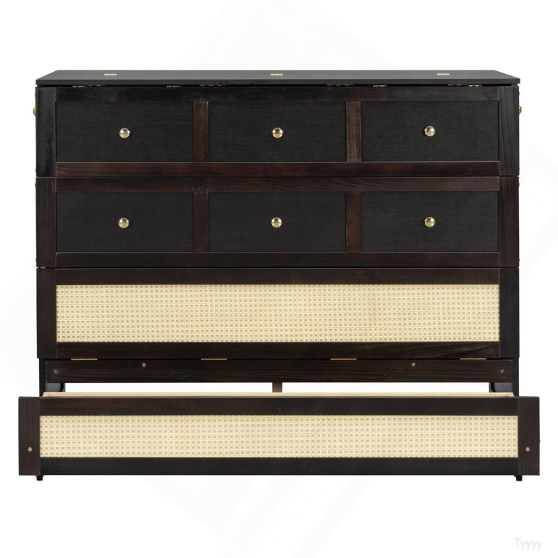 Lit escamotable double avec grands tiroirs, espresso, Espresso