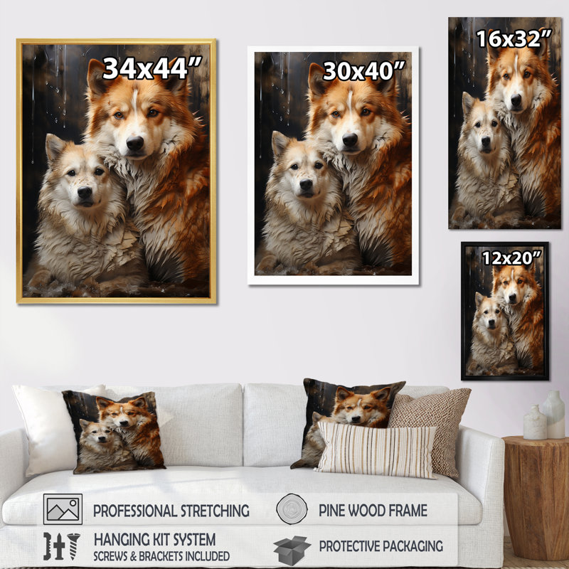 «Dog Akita Affection III», reproduction d'art mural, H 44 po x l 34 po x P 1,5 po, Cadre simple noir