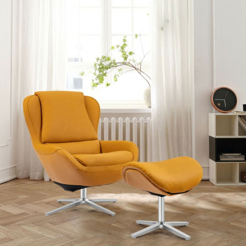 Méridienne pivotante l 29 po avec repose-pieds, Similicuir jaune