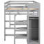 Lit mezzanine double gris avec rangement intégré et marches ascendantes-2059383571
