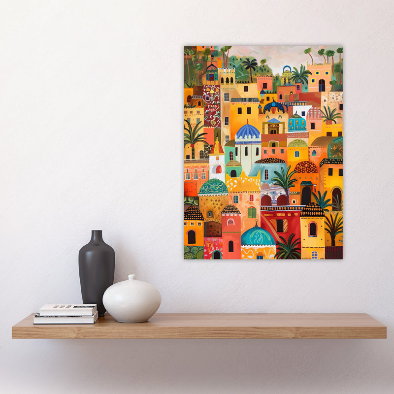 Moroccan Cityscape Painting Exotic Sun Wall Art Print