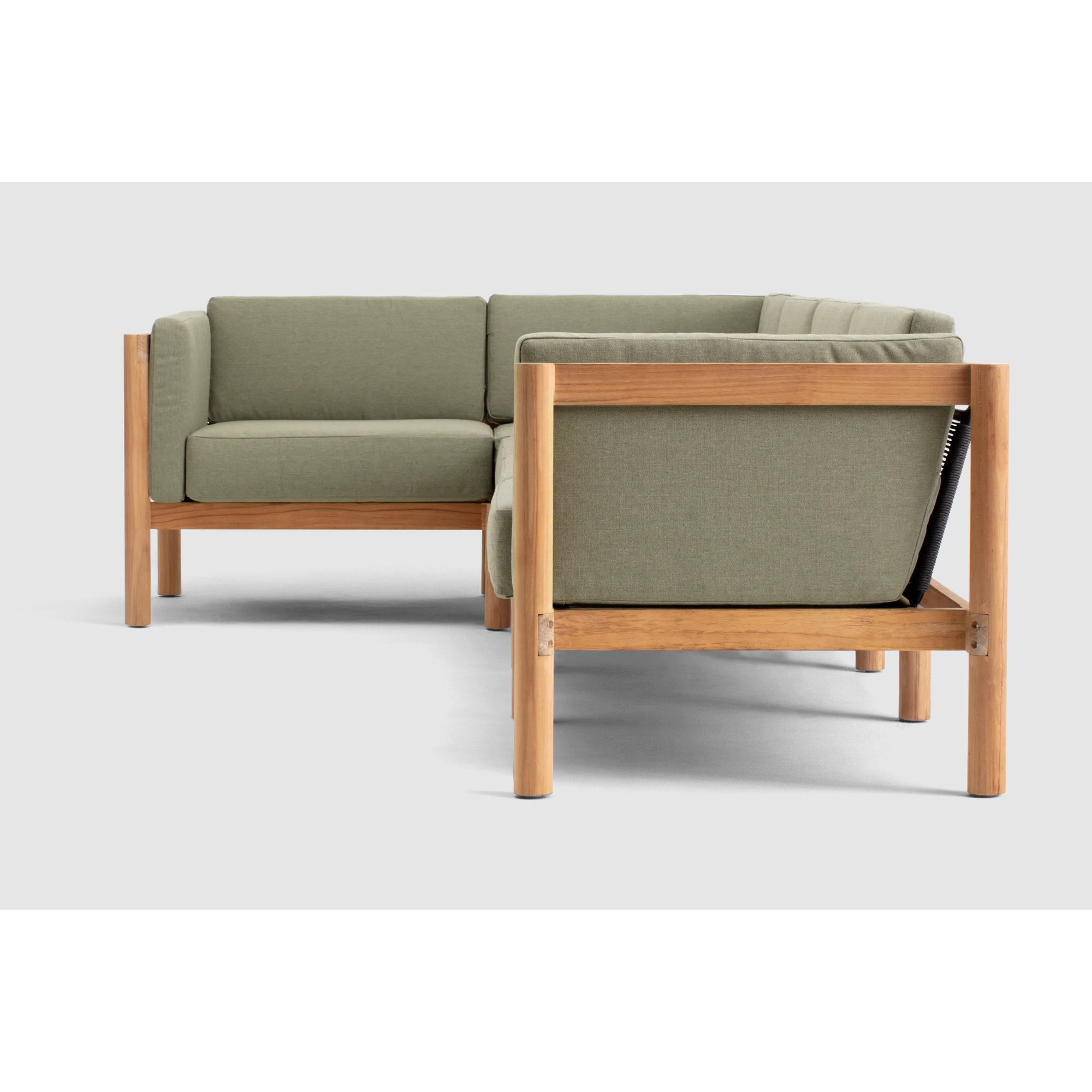 Haven 4-Piece Teak Outdoor Sectional With Sunbrella Cushions In Graystone, 4, Sunbrella Leaf