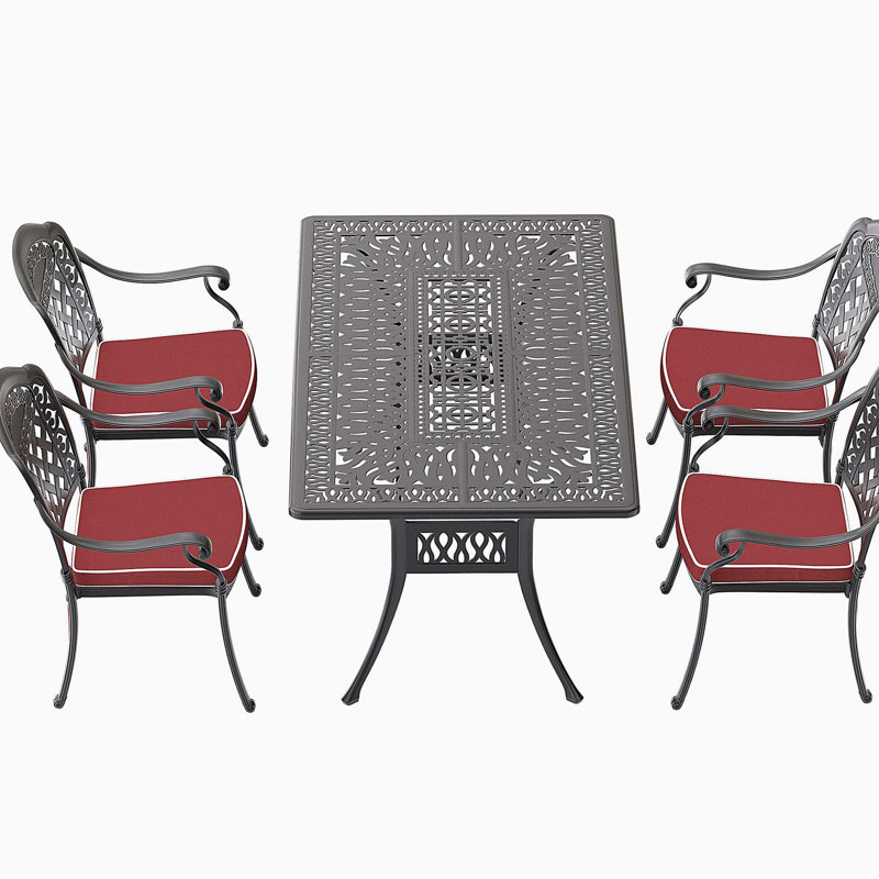 Ensemble de 5 pièces de mobilier de patio en aluminium coulé avec coussins, ensemble de salle à manger pratique