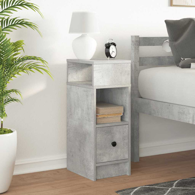 Rozario 25cm W Manufactured Wood Bedside Table, Concrete Grey, 1