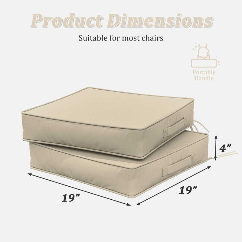 Outdoor Seat Cushions 19x19x4 Dining Chair Cushions, 19'' W x 19'' D, Beige, 4''