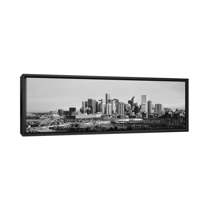 «Denver Skyline Cityscape», reproduction de photo sur toile, Toile avec cadre noir, H 20 po x l 60 po x P 1,5 po