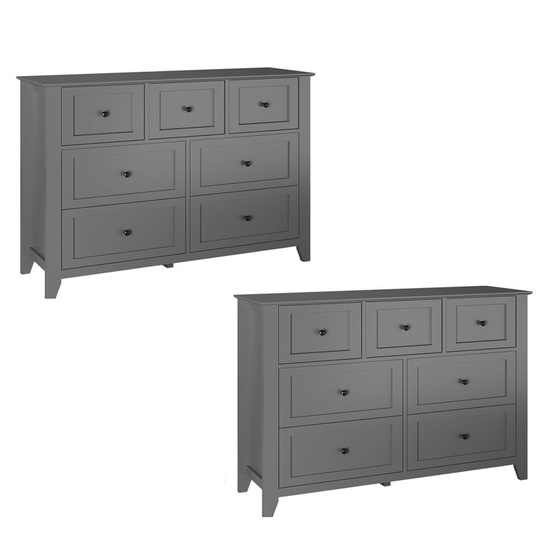 Commode de rangement grise à 7 tiroirs, commode peinte de grande taille 2 pièces avec glissières lisses, armoire de base inclinée stable