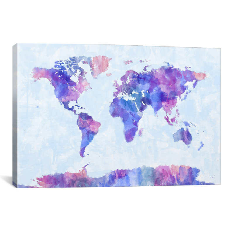 «Map of The World Paint Splash V» par Michael Tompsett, impression sur toile, H 8 po x l 12 po x P 0,75 po, Toile tendue