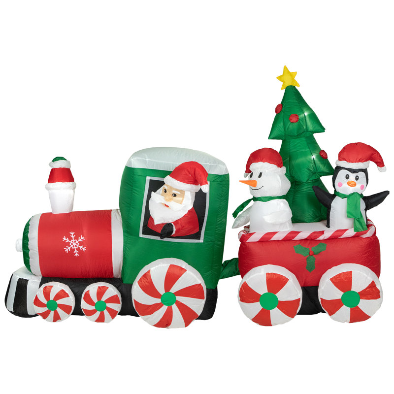 Décoration de Noël d'extérieur gonflable de 8 pi avec le Père Noël et ses amis