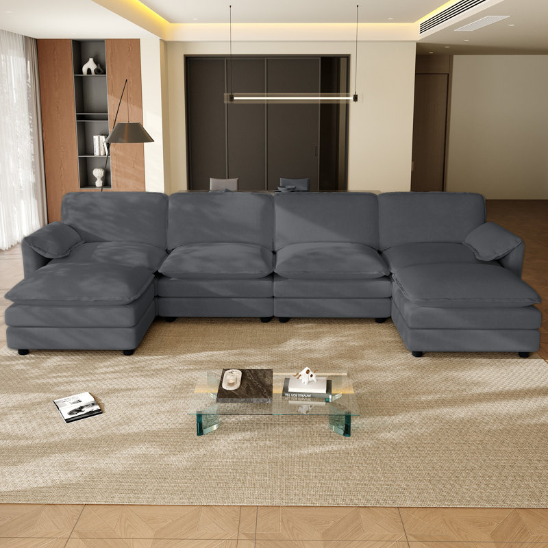 Canapé modulaire en U avec coussins de 6 pièces Kariba, Gris chenille