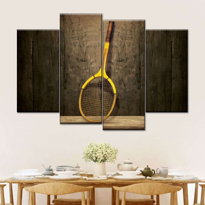 «Vintage Tennis Racket», ensemble de 4 reproductions sur toile par 4 pièces d'Ivan S, H 22 po x l 36 po x P 1 po