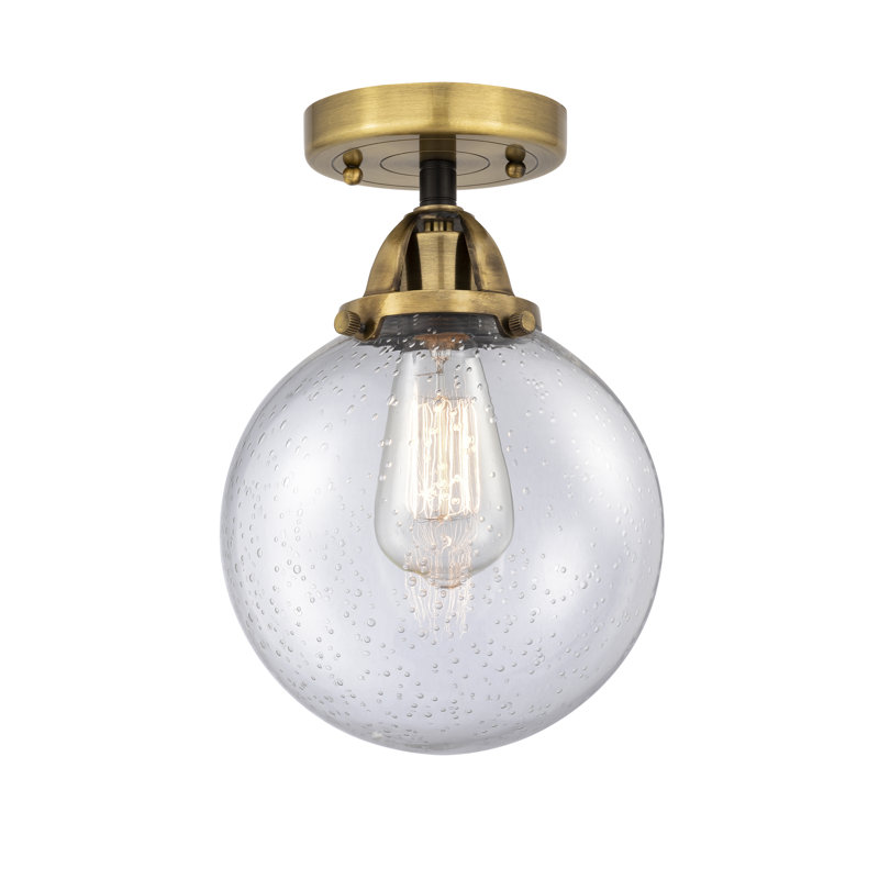Plafonnier semi-encastré en verre à DEL, Laiton antique noir, H 11,25 po x l 8 po x P 8 po, Grainé