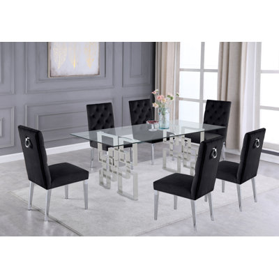 Marcano Glass Top Double Pedestal Dining Set
